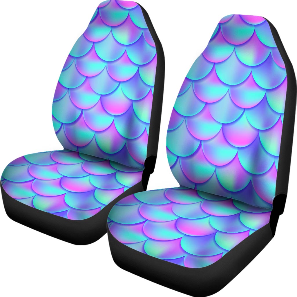 Teal Purple Mermaid Scales Pattern Print Universal Fit Car Seat Covers