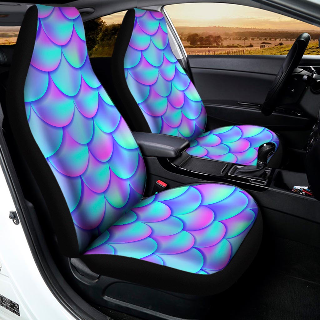 Teal Purple Mermaid Scales Pattern Print Universal Fit Car Seat Covers