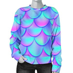 Teal Purple Mermaid Scales Pattern Print Women's Crewneck Sweatshirt GearFrost