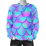 Teal Purple Mermaid Scales Pattern Print Women's Crewneck Sweatshirt GearFrost