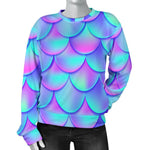 Teal Purple Mermaid Scales Pattern Print Women's Crewneck Sweatshirt GearFrost