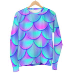 Teal Purple Mermaid Scales Pattern Print Women's Crewneck Sweatshirt GearFrost