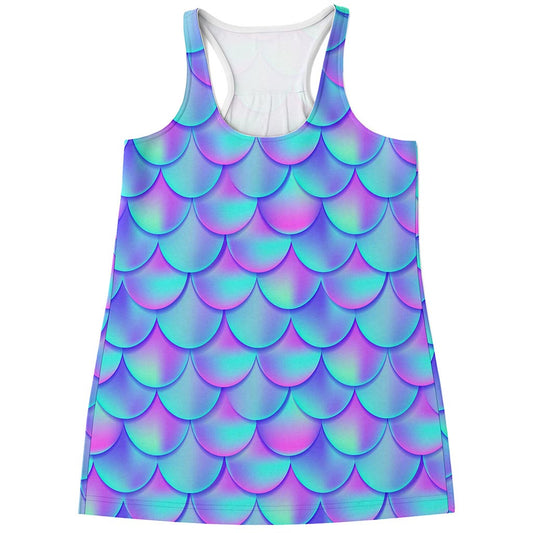 Teal Purple Mermaid Scales Pattern Print Women's Racerback Tank Top