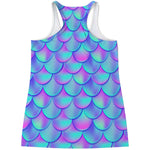 Teal Purple Mermaid Scales Pattern Print Women's Racerback Tank Top