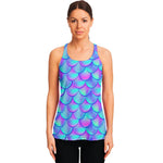 Teal Purple Mermaid Scales Pattern Print Women's Racerback Tank Top