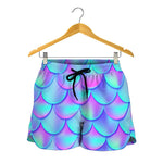 Teal Purple Mermaid Scales Pattern Print Women's Shorts