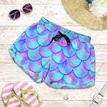 Teal Purple Mermaid Scales Pattern Print Women's Shorts