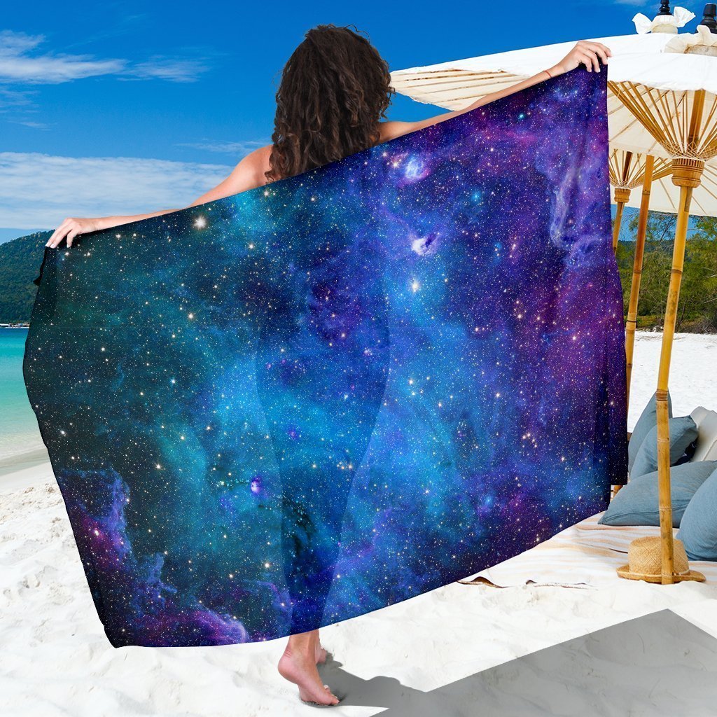 Teal Purple Stardust Galaxy Space Print Beach Sarong Wrap GearFrost