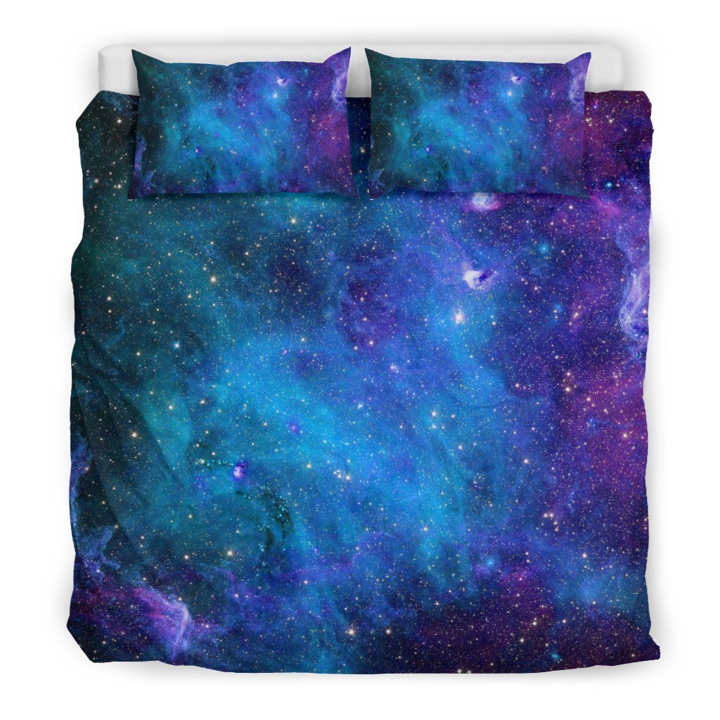 Teal Purple Stardust Galaxy Space Print Duvet Cover Bedding Set GearFrost