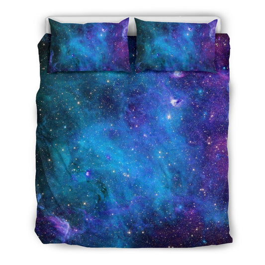 Teal Purple Stardust Galaxy Space Print Duvet Cover Bedding Set GearFrost