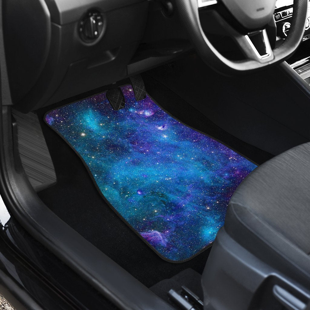 Teal Purple Stardust Galaxy Space Print Front and Back Car Floor Mats GearFrost