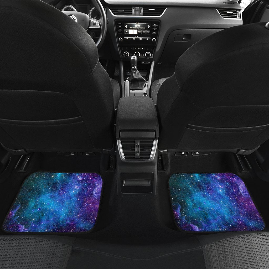 Teal Purple Stardust Galaxy Space Print Front and Back Car Floor Mats GearFrost