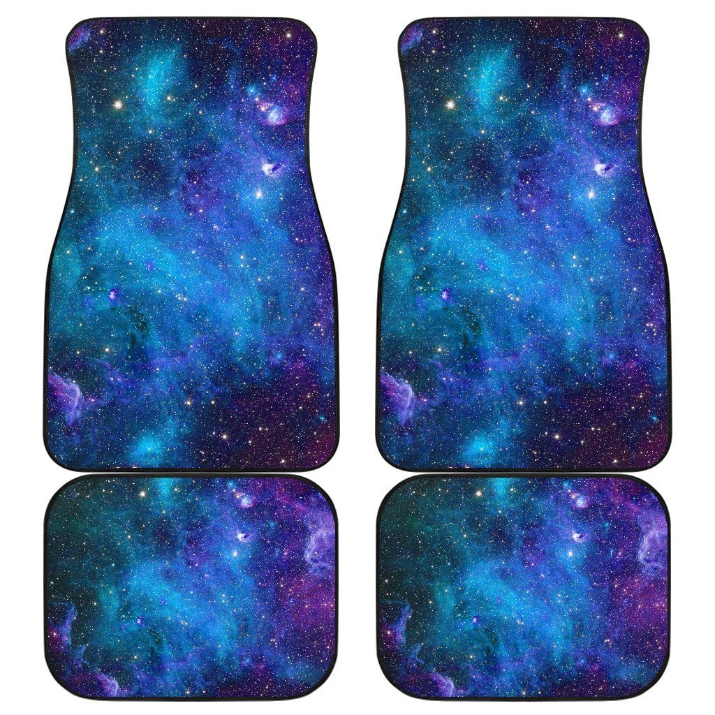 Teal Purple Stardust Galaxy Space Print Front and Back Car Floor Mats GearFrost