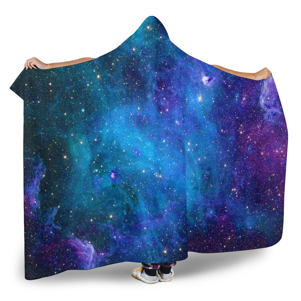 Teal Purple Stardust Galaxy Space Print Hooded Blanket GearFrost