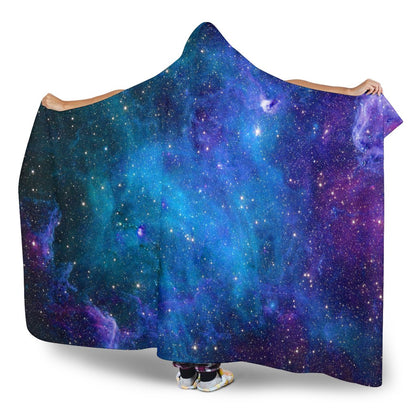 Teal Purple Stardust Galaxy Space Print Hooded Blanket GearFrost