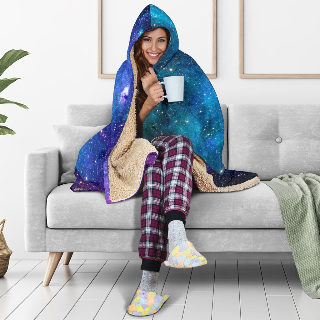 Teal Purple Stardust Galaxy Space Print Hooded Blanket GearFrost