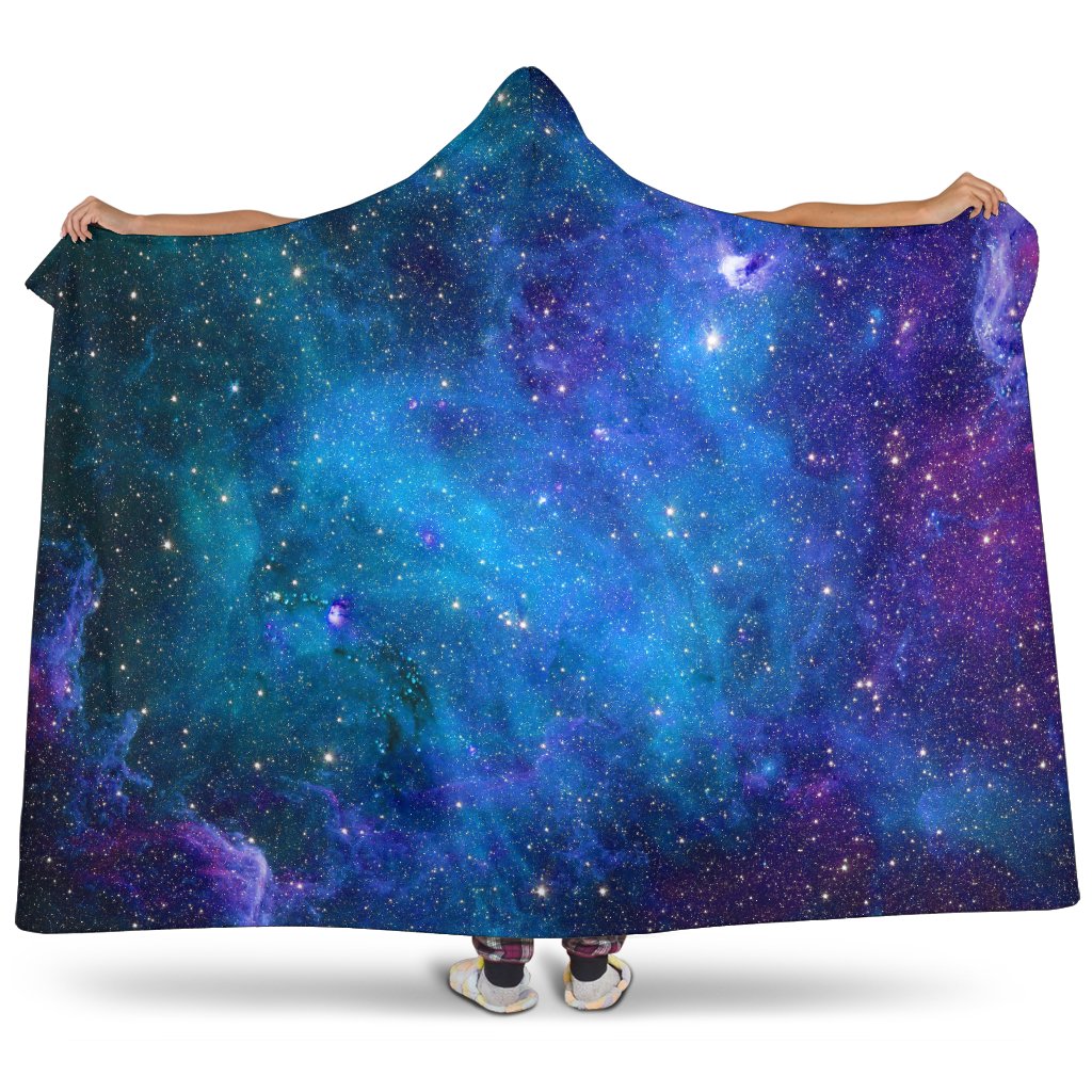 Teal Purple Stardust Galaxy Space Print Hooded Blanket GearFrost