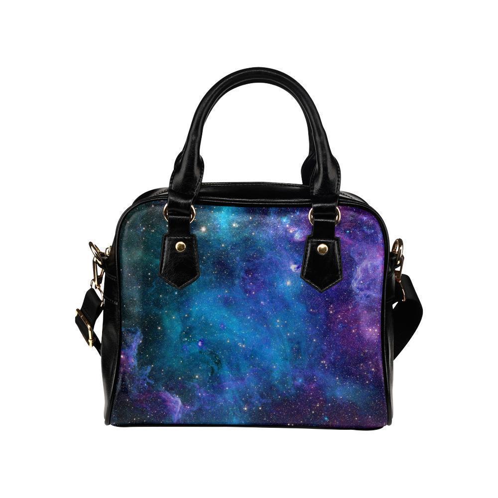 Teal Purple Stardust Galaxy Space Print Leather Shoulder Handbag GearFrost