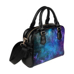 Teal Purple Stardust Galaxy Space Print Leather Shoulder Handbag GearFrost