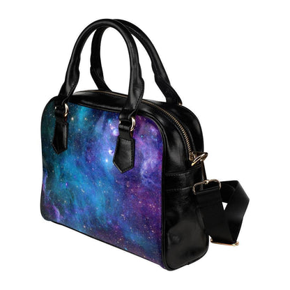 Teal Purple Stardust Galaxy Space Print Leather Shoulder Handbag GearFrost