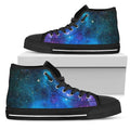 Teal Purple Stardust Galaxy Space Print Black High Top Sneakers