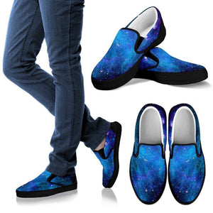 Teal Purple Stardust Galaxy Space Print Men's Slip On Shoes GearFrost
