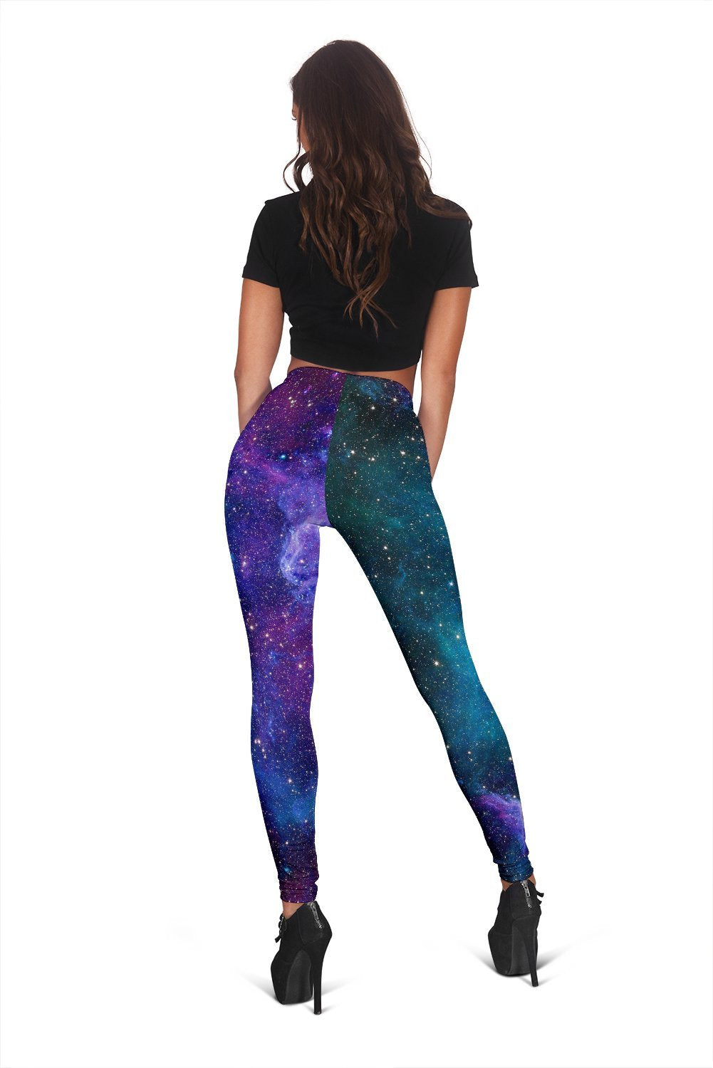 Teal Purple Stardust Galaxy Space Print Women's Leggings GearFrost