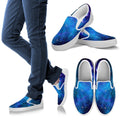 Teal Purple Stardust Galaxy Space Print White Slip On Sneakers