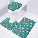 Teal Snowman Pattern Print 3 Piece Bath Mat Set