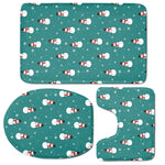 Teal Snowman Pattern Print 3 Piece Bath Mat Set