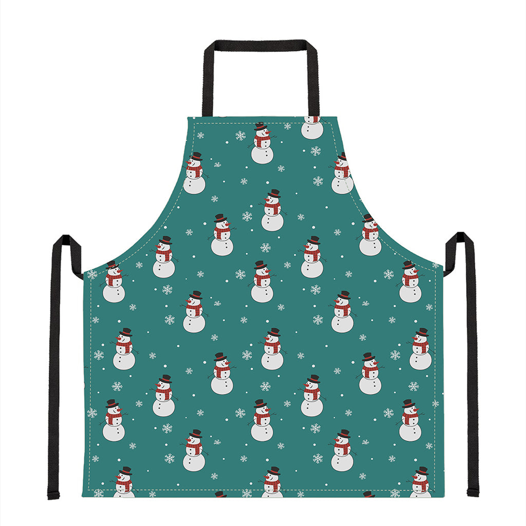 Teal Snowman Pattern Print Apron