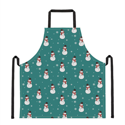Teal Snowman Pattern Print Apron