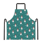 Teal Snowman Pattern Print Apron