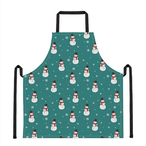 Teal Snowman Pattern Print Apron