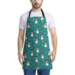 Teal Snowman Pattern Print Apron