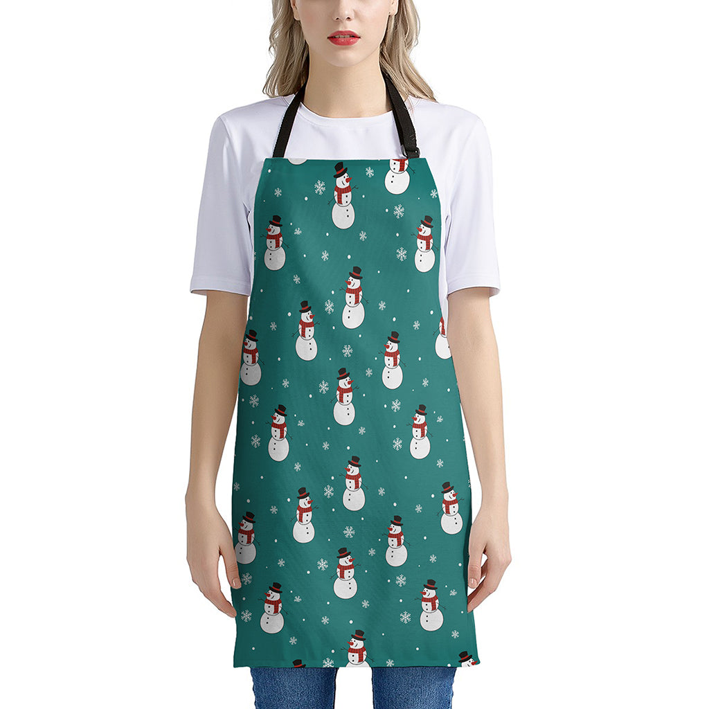 Teal Snowman Pattern Print Apron