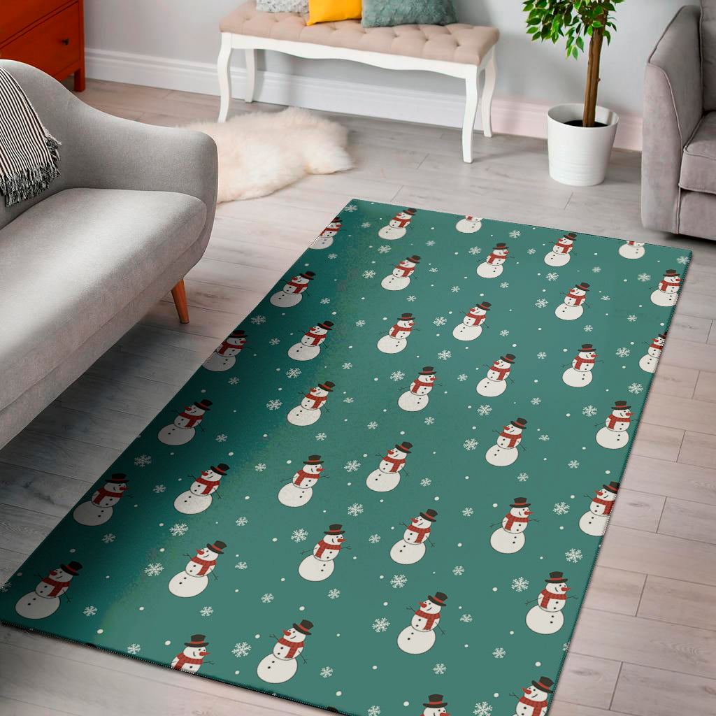 Teal Snowman Pattern Print Area Rug