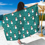 Teal Snowman Pattern Print Beach Sarong Wrap