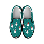 Teal Snowman Pattern Print Black Slip On Shoes