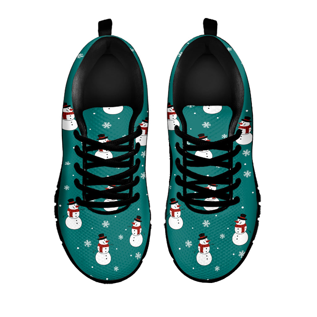 Teal Snowman Pattern Print Black Sneakers