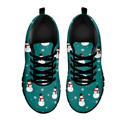 Teal Snowman Pattern Print Black Sneakers