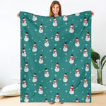 Teal Snowman Pattern Print Blanket