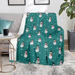 Teal Snowman Pattern Print Blanket