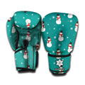 Teal Snowman Pattern Print Boxing Gloves