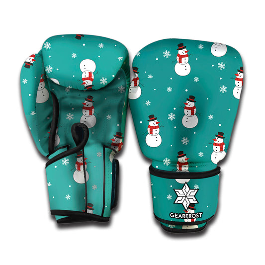 Teal Snowman Pattern Print Boxing Gloves
