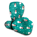 Teal Snowman Pattern Print Boxing Gloves