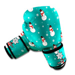 Teal Snowman Pattern Print Boxing Gloves