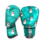 Teal Snowman Pattern Print Boxing Gloves