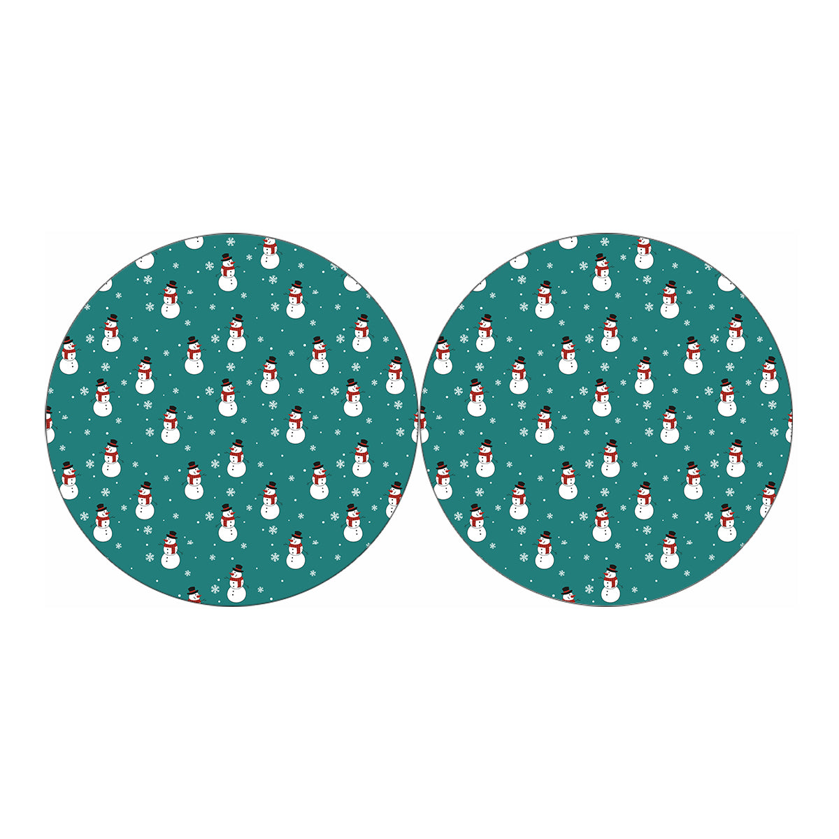 Teal Snowman Pattern Print Car Coasters