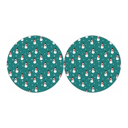 Teal Snowman Pattern Print Car Coasters